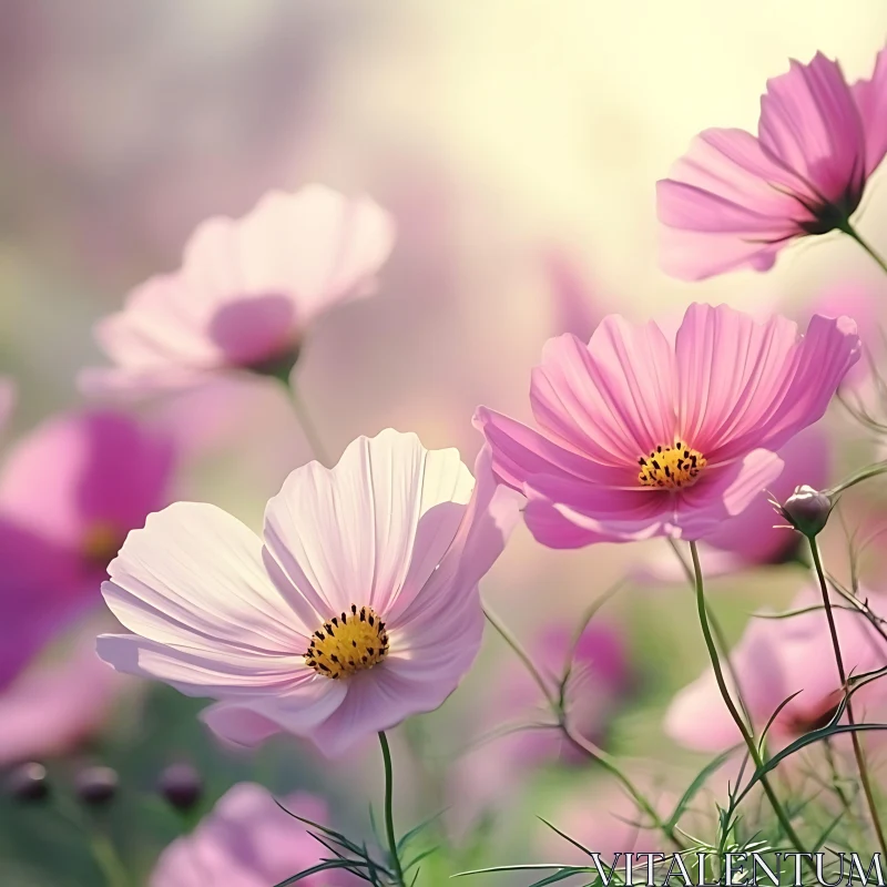 Blossoming Pink Cosmos Flowers AI Image