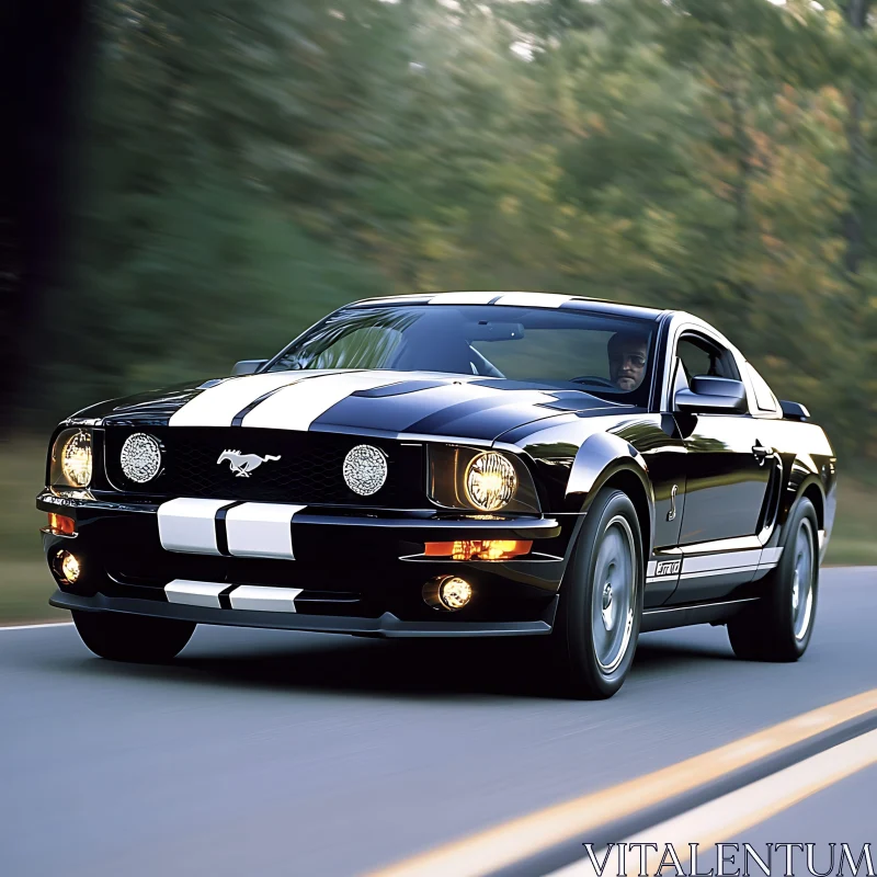 Fast Black Mustang in Motion AI Image