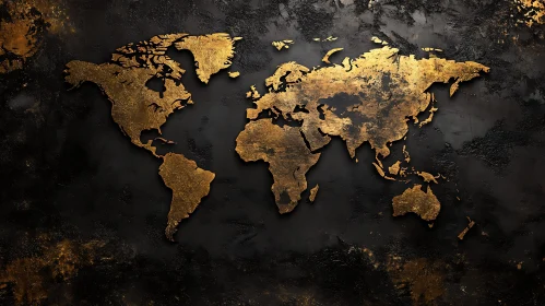 Artistic Gold Leaf World Map