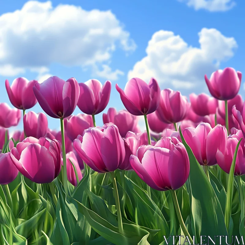 Pink Tulips Blooming in a Colorful Garden AI Image