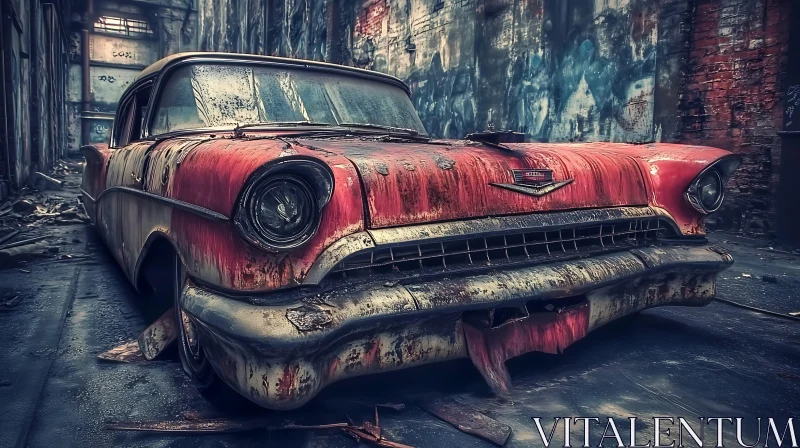 Rusty Old Car Left in an Urban Alley AI Image