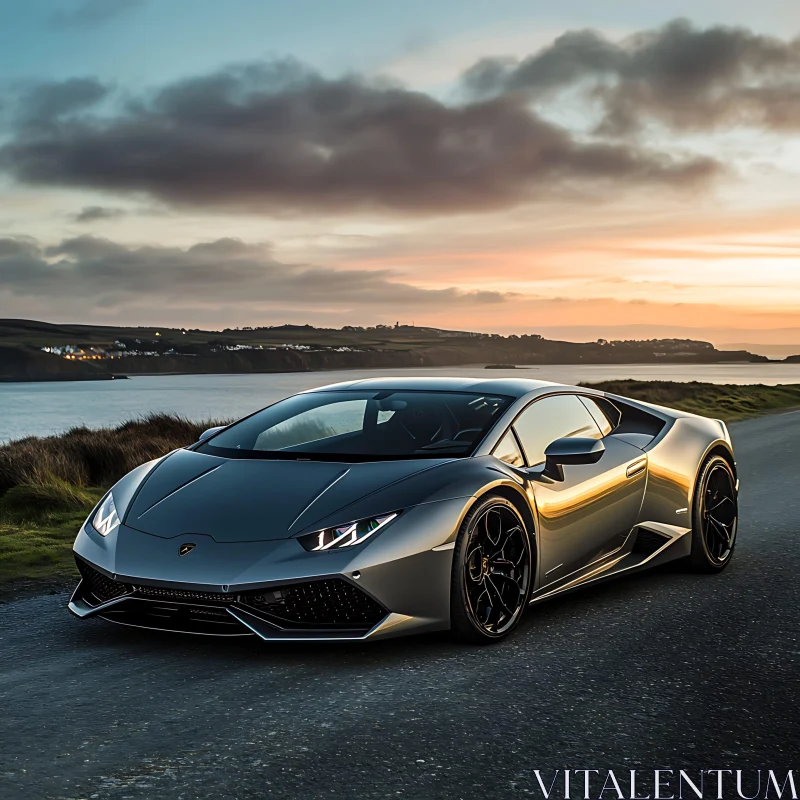 Luxury Supercar at Coastal Sunset AI Image