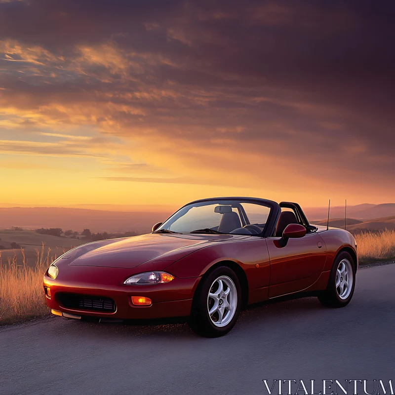 Convertible Car in Evening Countryside AI Image