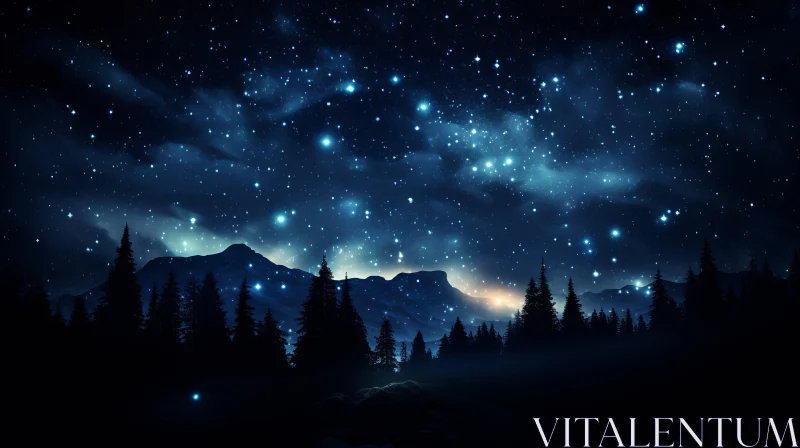 Dreamy Starlit Night Sky Over Wilderness AI Image