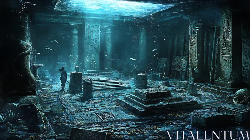 Submerged Ancient Ruins with Diver AI Image