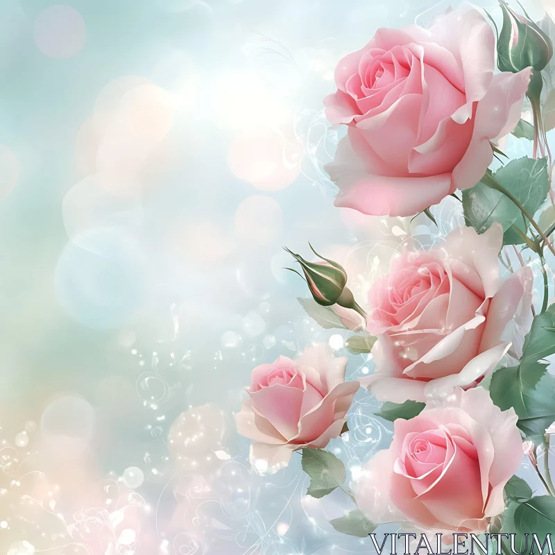 Soft Pink Roses in Bloom with Bokeh AI Image