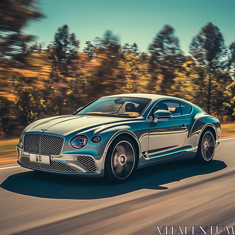 Metallic Silver Sports Car on Road AI Image