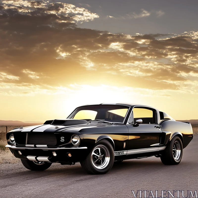 Black Vintage Car on Open Road During Sunset AI Image