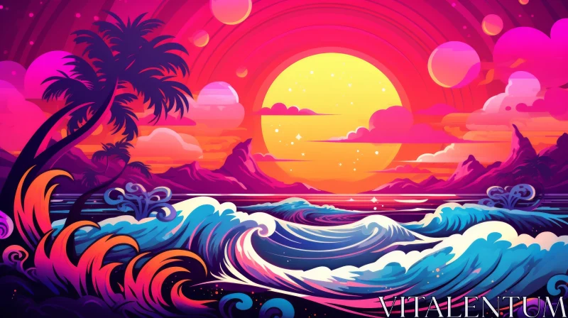 Abstract Tropical Ocean - A Dive into Retrowave AI Image