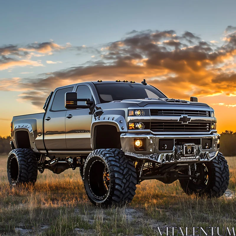 Custom Truck with Rugged Tires at Dusk AI Image