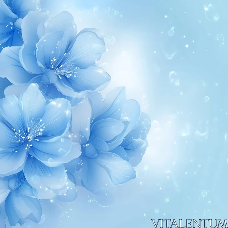 AI ART Gentle Blue Blossoms in a Dreamy Setting