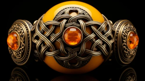 Intricate Celtic Knotwork in Antique Ring with Orange Stone