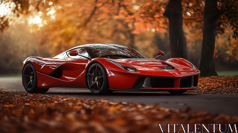 Luxury Car in Fall Setting AI Image