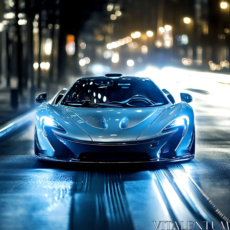 Luxurious Car Shining Under City Lights AI Image