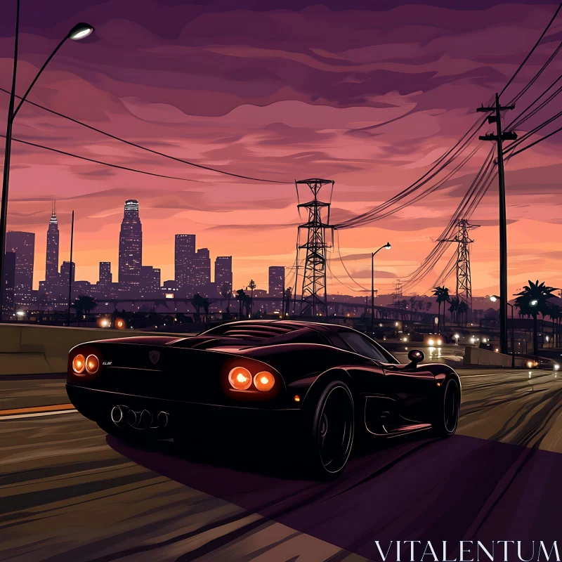 Dusk Drive in the City AI Image