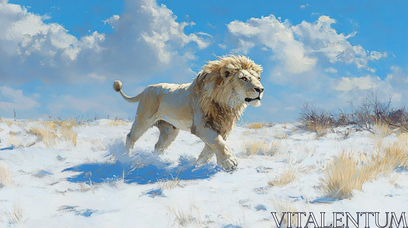 AI ART Winter's Roar: Lion on Snow