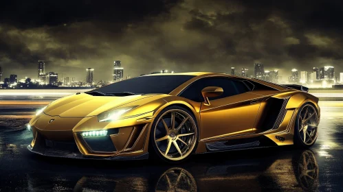 Luxurious Golden Supercar at Night