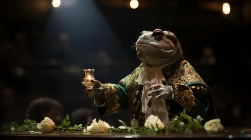Frog in Baroque-Inspired Scene - A Theatrical Display of Cartelcore