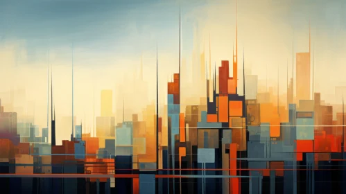 Abstract Cityscape Painting in Vibrant Colors