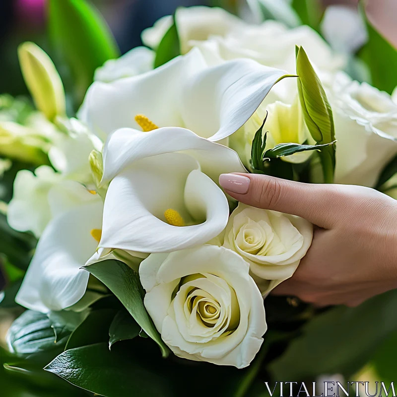 AI ART White Rose and Calla Lily Bouquet with Hand