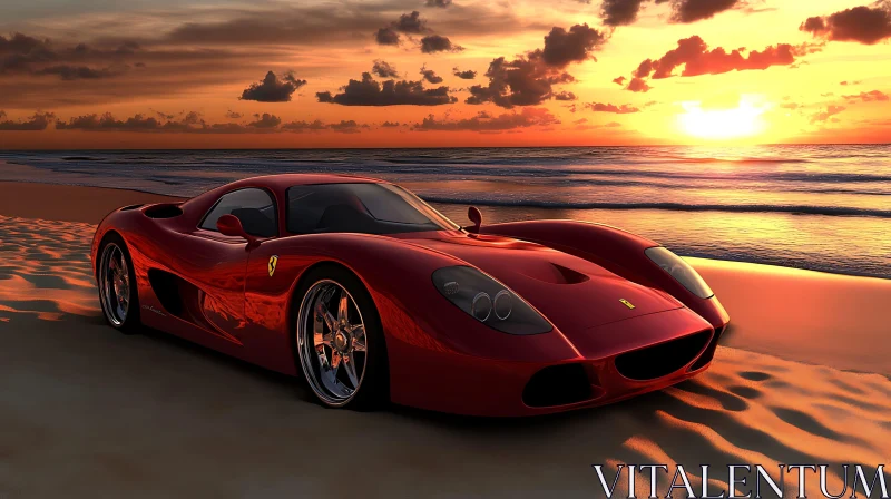 Luxury Car at Sunset by the Ocean AI Image