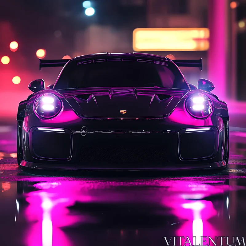 AI ART Neon Lit Sports Car on a Wet Street