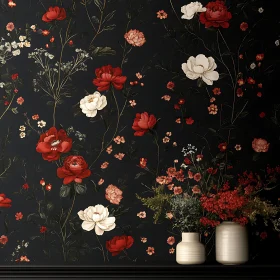 Charming Rose Pattern on Dark Wall