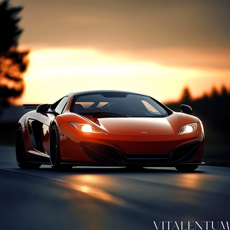 Orange Supercar on Scenic Road AI Image