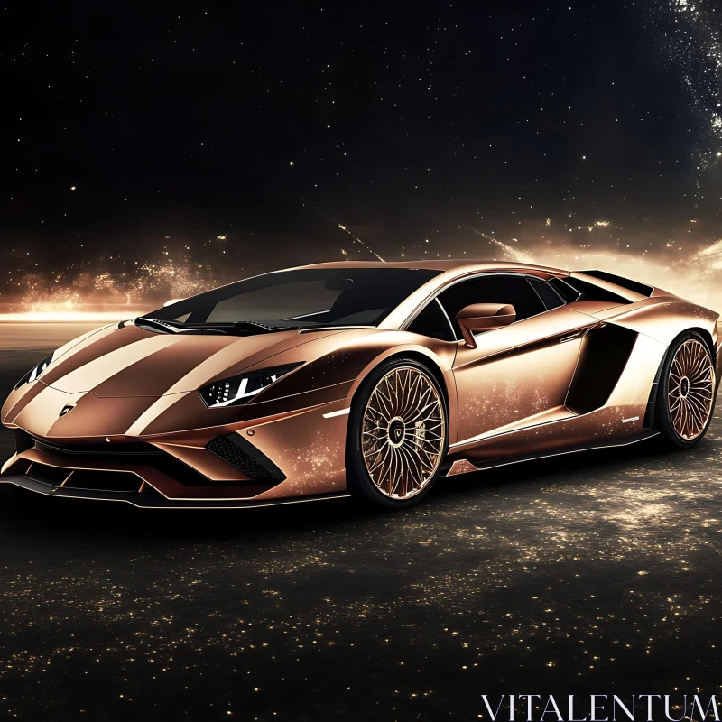 Futuristic Metallic Sports Car at Night AI Image