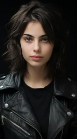 Captivating Young Woman in Black Leather Jacket | Expressive Portraiture