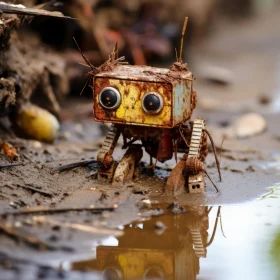 Rusty Robot in Junglepunk Style: A Testament to Time and Wilderness