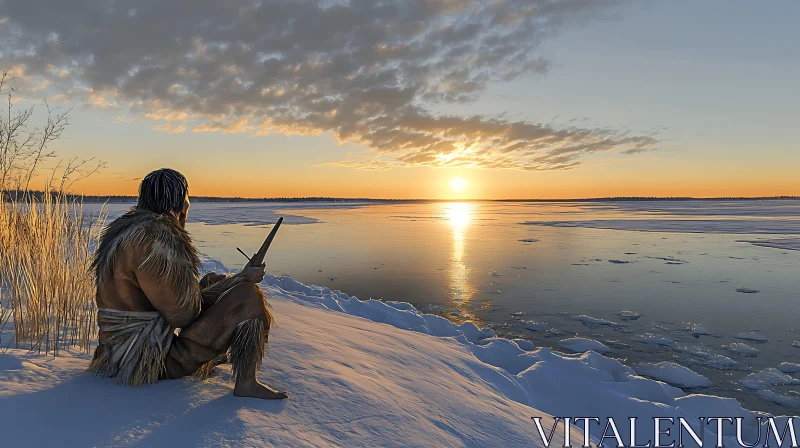 Tranquil Winter Evening by the Lakeside AI Image