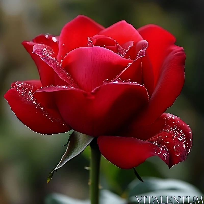 Sparkling Red Rose with Dewdrops AI Image