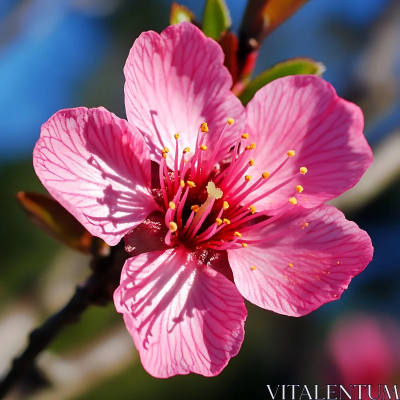 Detailed View of a Pink Blooming Flower AI Image