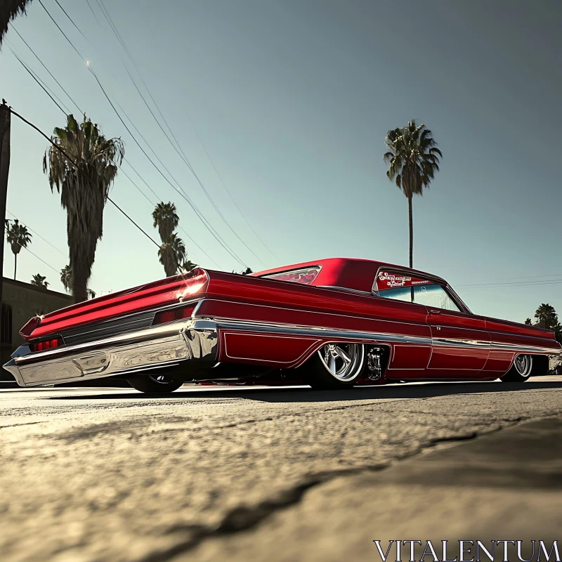 Classic Red Lowrider with Chrome Details AI Image