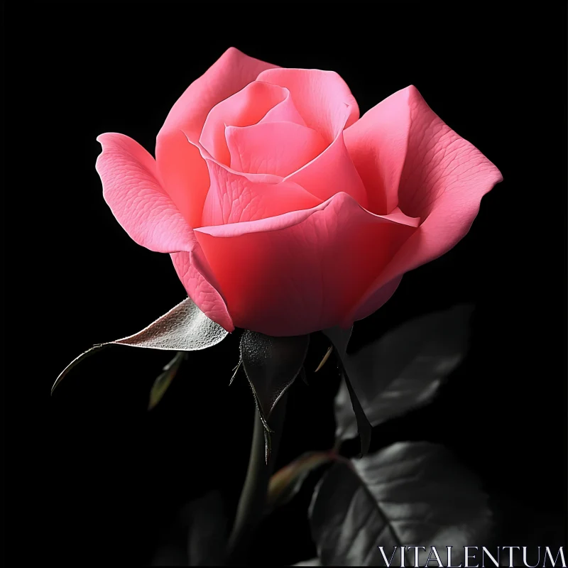 Pink Rose Close-Up Against Black AI Image