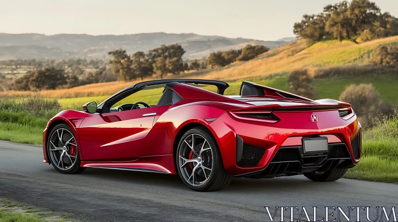 Luxurious Red Convertible Car in Scenic Hills AI Image