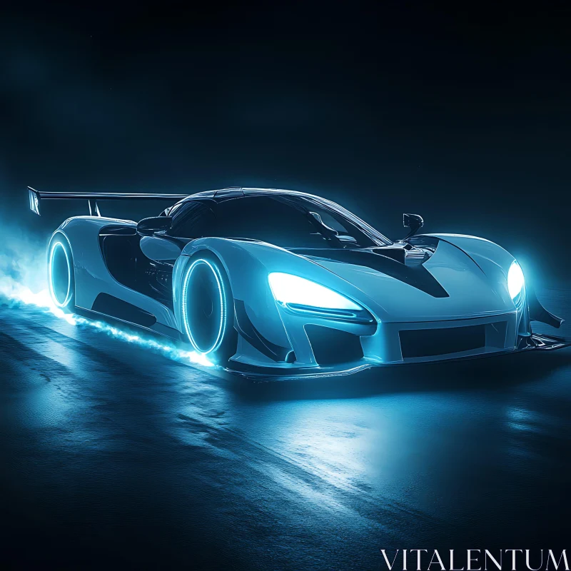 High-Speed Futuristic Car with Illuminated Tires AI Image