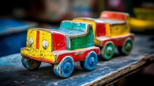 Antique Hand-Painted Wooden Toy Cars