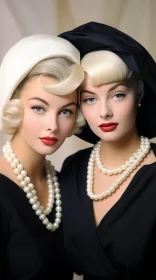 Captivating Retro Artistry: Elegant Women with Pearls
