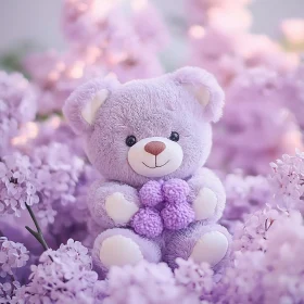 Purple Teddy Bear in a Field of Lavender