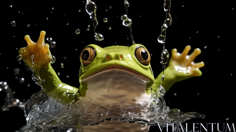 Humorous and Whimsical Frog Splashing Water - Precisionist Art AI Image