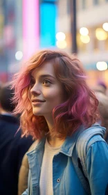 Vibrant Pink-Haired Woman in the City: A Captivating Portrait of Youthful Energy
