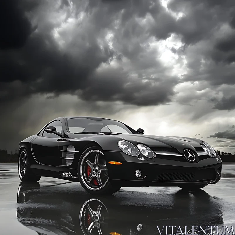 Black Mercedes Sports Car with Reflections AI Image