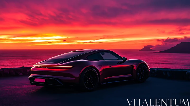 Luxury Car at Sunset by the Sea AI Image