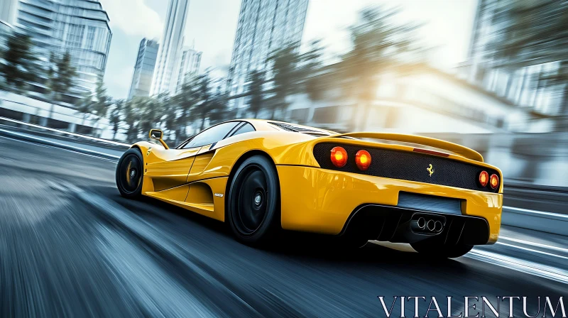 Fast Yellow Sports Car in the City AI Image