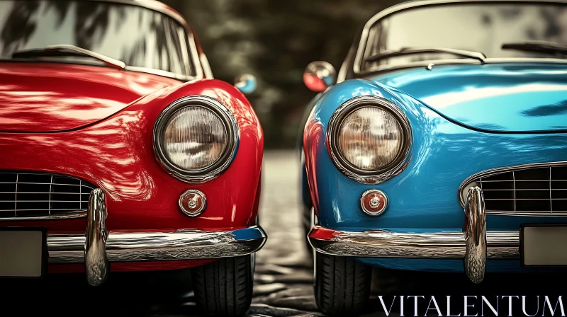 Vintage Automobiles in Red and Blue AI Image