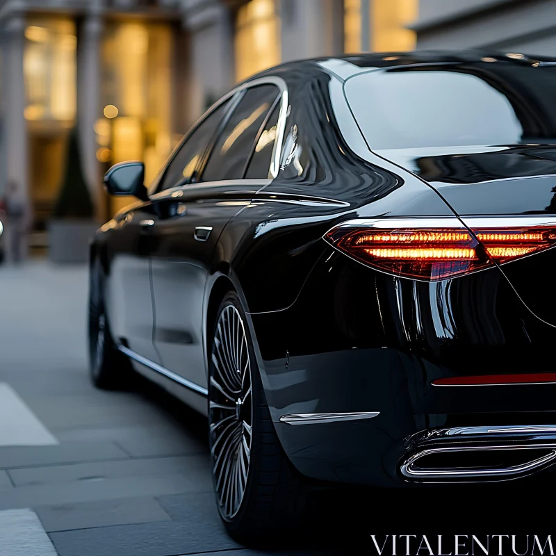 Sophisticated Black Automobile in Urban Setting AI Image