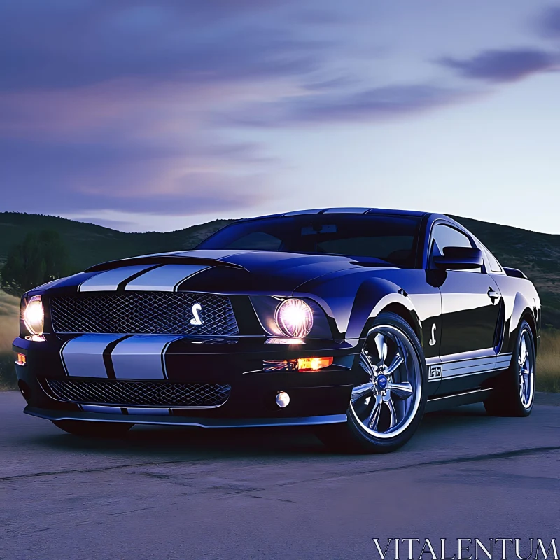 Evening Roadside Elegance: Black Sports Car AI Image