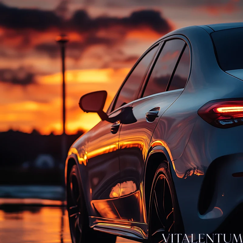 Car Silhouette at Sunset AI Image